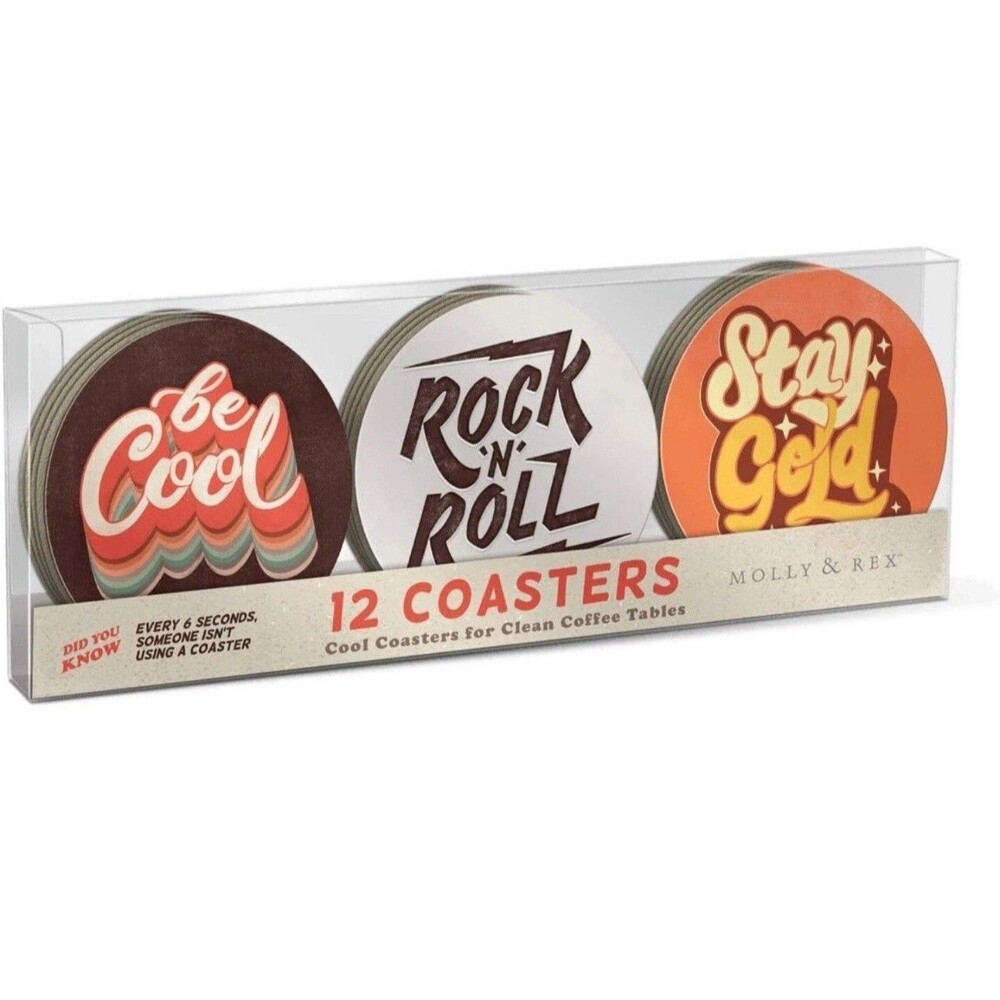Molly & Rex Rock N Roll Messages Set 12 Coasters 4 Each of 3 Designs Serverware